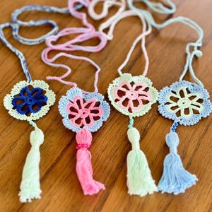 Handmade Necklace | Crochet Necklace | Hand Knit Necklace | Tassel Necklace | Adjustable Necklace | Flower Shaped Necklace With Tassel |Gift
