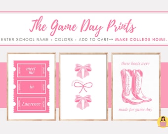 The Game Day Prints | Custom College Wall Art Set | Personalized Digital Dorm Decor | Digital Download Prints