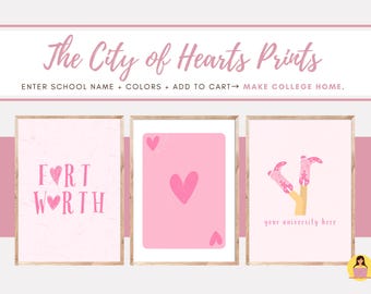 The City of Hearts Prints | Custom College Wall Art Set | Personalized Digital Dorm Decor