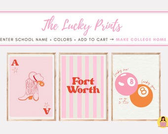 The Lucky Prints | Custom College Wall Art Set | Personalized Digital Dorm Decor  | Digital Download Prints