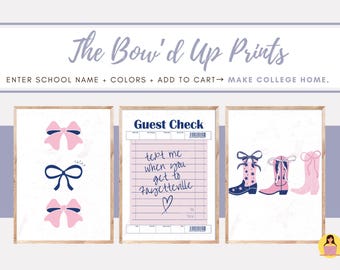 The Bow’d Up Prints | Custom College Wall Art Set | Personalized Digital Dorm Decor