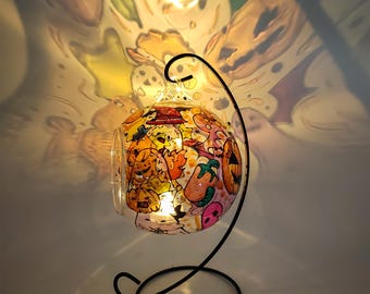Halloween Glass Candle Holder, Hand Painted Pumpkins, Bat, Ghosts, Halloween Tea Light Holder, Tealight Shadow, Halloween Party Decor Gifts