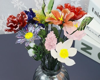 Glas Geburtsmonat Blumen, Geburtsblumenstrauß, handgemachter Glasblumenstrauß, Geburtstagsgeschenk für Mama / Freunde / Sie, Geburtsblumengeschenk