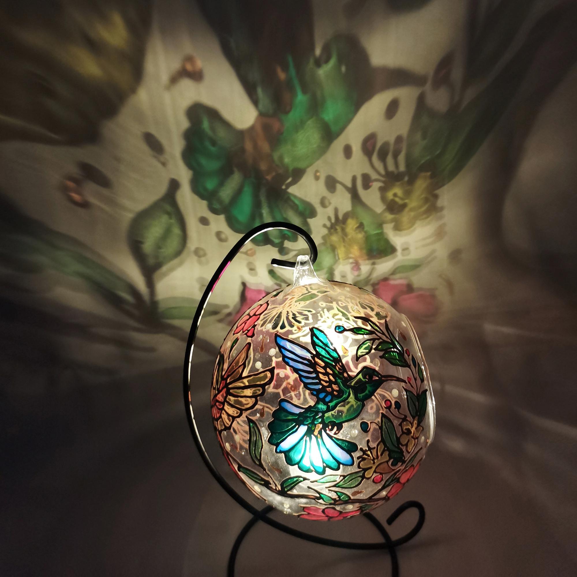Hummingbird Glass Candle Holder, Stain Glass Hand Painted Hummingbird ...