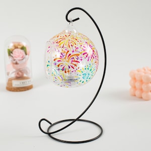 Hand Painted Firework Glass Candle Holder, Beautiful Firework Tea Light Holder, Hanging Glass Globe, Festival New Year Celebrating Gifts