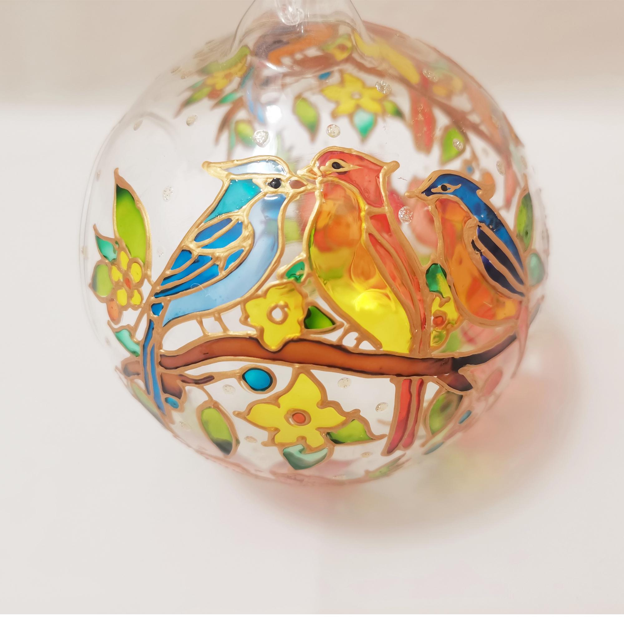 Dreamy Birds and Poppy Flowers Glass Candle Holder, Hand Painted Tea ...