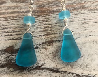 Pendientes colgantes Seaglass pendientes de vidrio reciclado