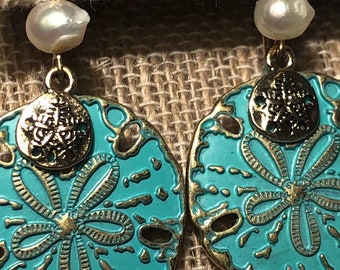 Pendientes de dólar de arena arena dólar joyería playa pendientes de playa joyería oro pendientes pendientes en relieve Pendientes embosados joyería