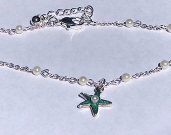 Pulsera de tobillo con cadena de perlas: joyería de verano con dije de estrella de mar