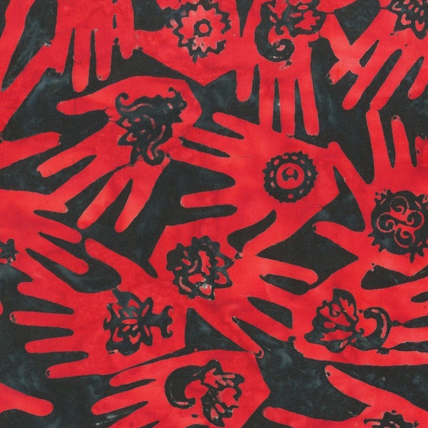 Batik Henna Hands Black Red Anthology Fabric