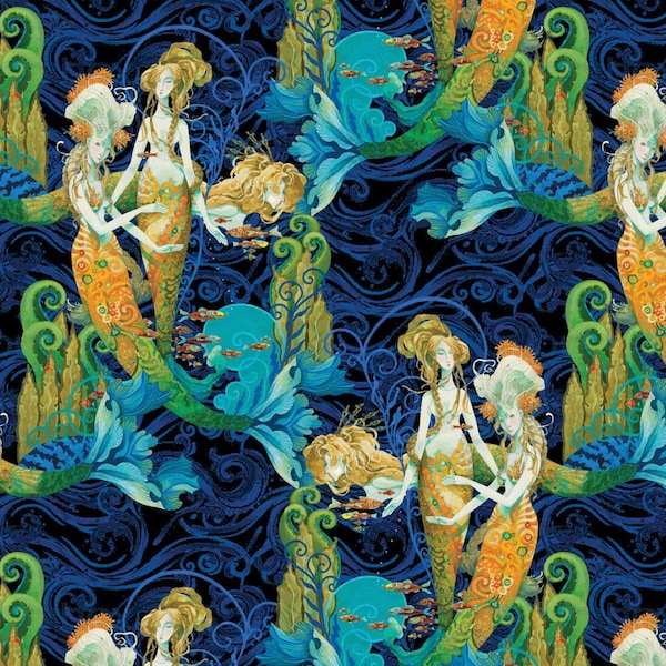 Mythical Mermaids Atlantis Multi David Galchutt Benartex Fabric