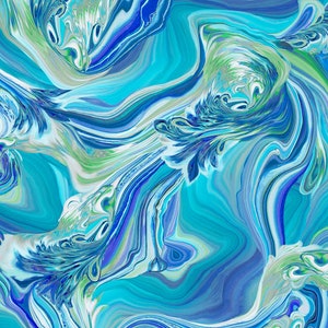Fluidity Blue/Teal Large Swirl P and B Textiles Fabric 14 inches LAST IN STOCK