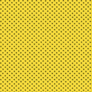 May include: A yellow background with a repeating pattern of small black stars.