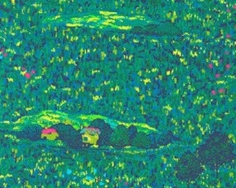 Painterly Petals Green Landscape Scene Robert Kaufman Fabric