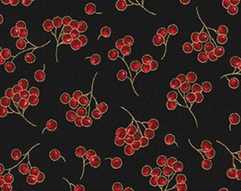 Holiday Flourish Berries Red Black Robert Kaufman fabric