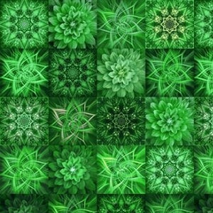 May include: A green and white geometric pattern with a repeating design of leaves and flowers.