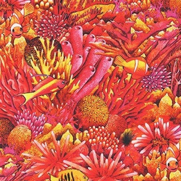 Coral Canyon Ember Fish Orange Digital Robert Kaufman Fabric