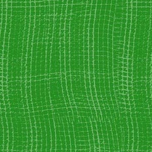 May include: Green fabric with a woven texture. The fabric has a subtle pattern of white lines.