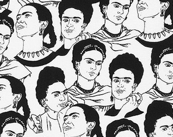 Frida Portraits White Black Robert Kaufman Fabric