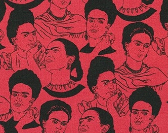 Frida Portraits Red Black Robert Kaufman Fabric