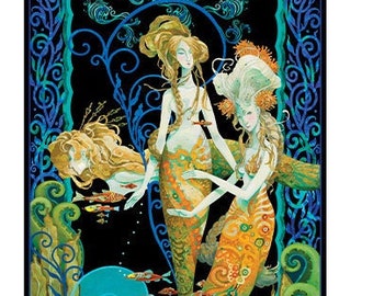Mythical Mermaids Atlantis Multi David Galchutt Benartex Fabric Panel