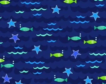 Fish and Stars Blue Art Loft Studio E Fabric 22 inches LAST IN STOCK