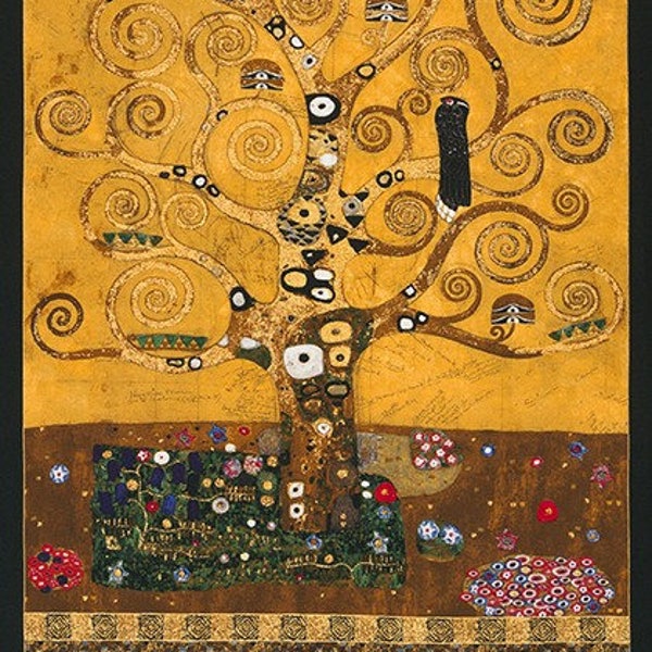 Panneau de tissu Kaufman Gustav Klimt Art doré Arbre de vie