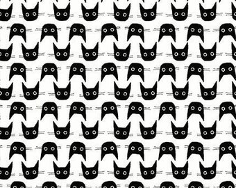 Cat Heads Black and White Feline Fancy Dear Stella Fabric