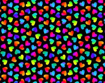 Ombre Rainbow Hearts Black Timeless Treasures Fabric