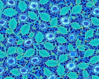 Floral with Leaves Blue Luminous Chong-A Hwang Timeless Treasures Fabric