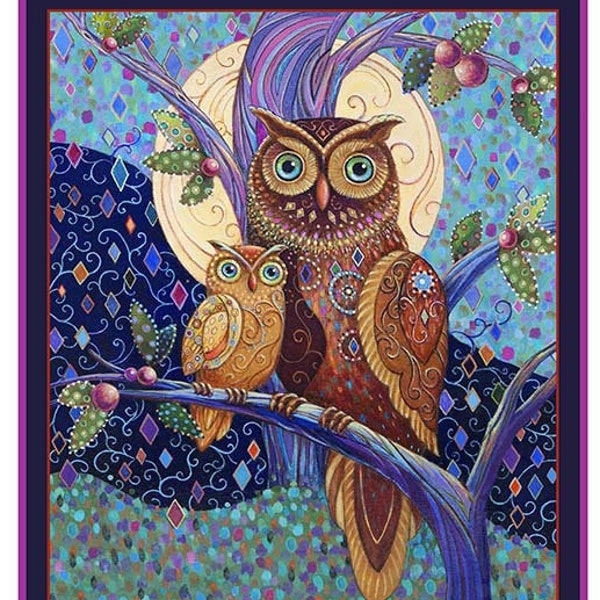 Opulent Owls Digital Quilting Treasures Fabric 36" Panel