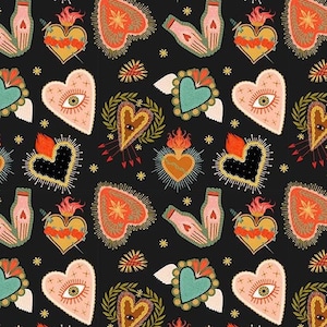 Flaming Hearts Midnight Blue Viva la Vida Dear Stella Fabric