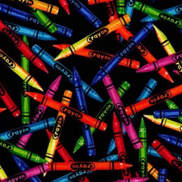 Crayons Bright Black Timeless Treasures Fabric