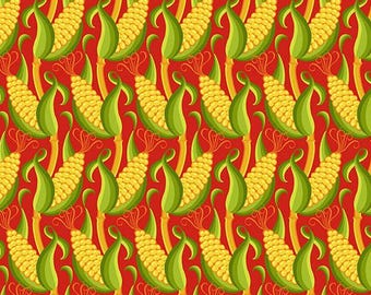 Tela Free Spirit de Jane Sassaman Small Corn Red Vegetable Patch