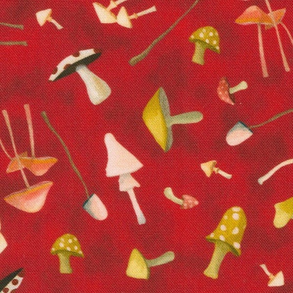 Mushrooms Red Gnomeland Critters Robert Kaufman Fabric