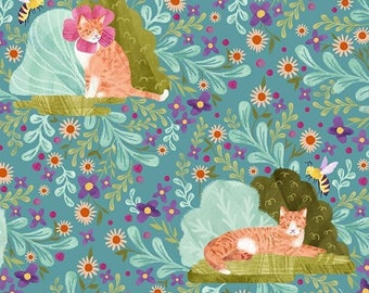 Curiosity Blooms Cats Flowers Dear Stella Fabric