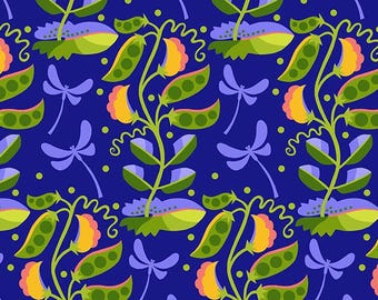Jane Sassaman Pea Blue Vegetable Patch Free Spirit fabric