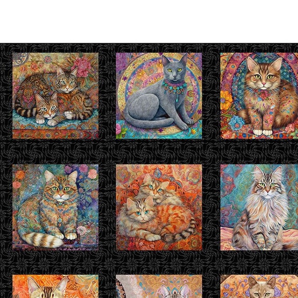Quilt Room Kitties Black Quilting Treasures Fabric 36" Panel LAST IN STOCK