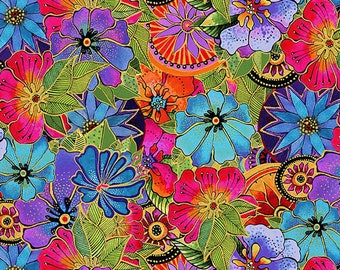Laurel Burch Packed Floral Earth Song Multicolor Clothworks Fabric