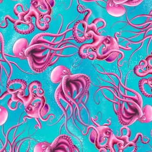 Octopus Squid Pro Quo Aqua Sea World Michael Miller Fabric