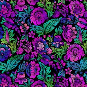 Vivid Floral Jewel Black Jason Yenter In the Beginning Fabric