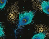 Peacock Feathers Moonlight Plume Black Timeless Treasures Fabric