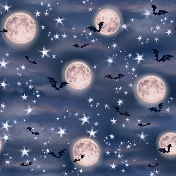 夜空のコウモリ、灰色の月、永遠の宝物、ファブリック - Etsy 日本