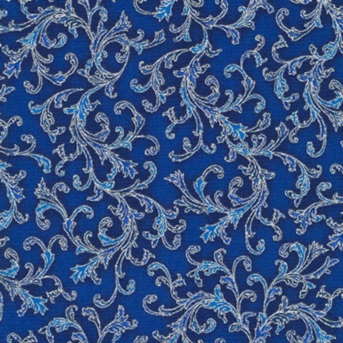 Holiday Flourish Blue Silver Scrolls Robert Kaufman Fabric Etsy