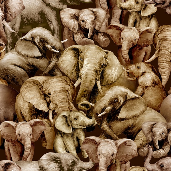 Elephants Allover Jangala Oasis Digital Cotton Fabric