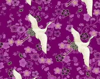 Hikari Purple Cranes Makower UK Andover Fabric