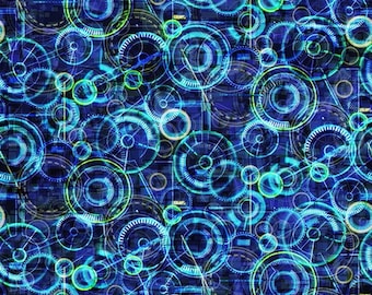 Gears Crack the Code Hawaiian Blue Digital Spectrum Hoffman Fabric