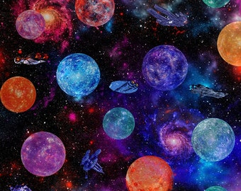 Sci-Fi Planets Multicolored In the Beginning Fabric