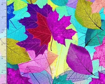 Bright Painted Leaves Neon Nature Digital Timeless Treasures Fabric