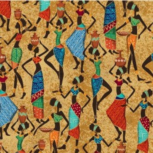 African Woman Multicolored Kenya Michael Miller Fabric 14 inches LAST IN STOCK